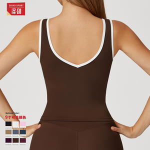 Disko Sport - Chaleco deportivo con cuello en V para mujer, top de yoga sin espalda, ropa deportiva de color liso, top DBX8843 - Product Image 4