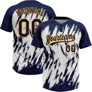 Maillot de baseball personnalisé bleu marine et blanc, col en V, sublimé, anti-humidité, unisexe, pour adulte, vêtements de softball, nom et numéro d'équipe personnalisés - Product Image 1