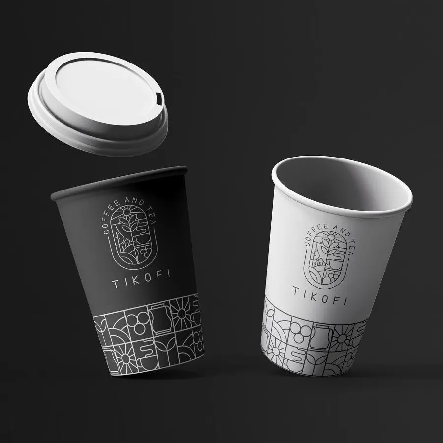 Xícaras de café personalizadas para ir, leve 4 oz 5 oz 6 oz 8 oz 10 oz, copos de café descartáveis em papel preto com tampas