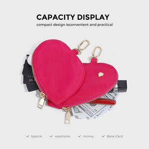 Sac à main de luxe pour femme LU LU Fashion, mini porte-monnaie en forme de cœur avec double fermeture éclair, pochette à poignet, fermeture éclair métallique, porte-clés portable - Product Image 6