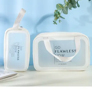 Skin Salon M/L handle carry bag white large medium translucent handle Cosmetic bags Logo custom Makeup bag sets wholesale