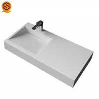 Lavabo de salle de bain mural moderne en pierre artificielle, taille personnalisable, avec drain, pour usage en villa