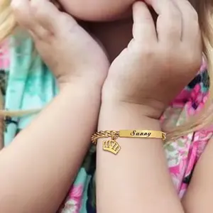 OEM Personnalisé Nouveau-Né Bébé Bracelet Nom En Acier Inoxydable Réglable Anniversaire Numéro Personnalisé Bébé Nom Bracelet Fo