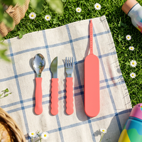 Ensemble cuillère et fourchette en silicone et acier inoxydable pour bébés et tout-petits, outil d'alimentation de voyage, entraînement à la table, sans BPA, écologique