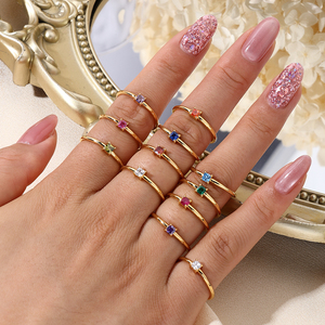 Anillo de Piedras de Nacimiento de Circonita Cúbica de 12 Meses, Baño PVD de Oro Vermeil de 18K, Bandas Más Finas, Anillos de Plata Esterlina 925 para Regalo de Cumpleaños - Product Image 1