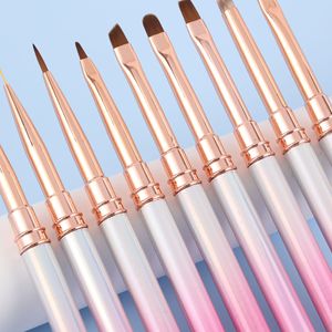 Lot de 12 pinceaux à ongles en poils synthétiques dégradés roses avec virole dorée, pinceaux plats ovales pour le design de gel UV - Product Image 1