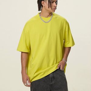 T-shirt décontracté d'été pour homme en coton 240 g/m² à col rond, manches courtes, coupe ample, couleur unie, anti-boulochage - Product Image 2