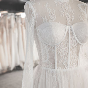 Jancember LSSG042 Illusion Robes de mariée trapèze formelles à col haut - Product Image 4