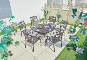 एल्यूमीनियम फर्नीचर उद्यान आँगन आउटडोर कास्ट एल्यूमीनियम दौर टेबल - Product Image 6