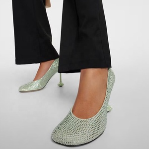 Zapatos de Tacón Bajo con Pedrería Brillante para Mujer, Zapatos de Vestir Elegantes con Tacón de Aguja y Punta Cuadrada con Diamantes - Product Image 1