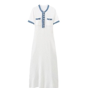 Vêtements d'été pour femmes, nouvelle mode, robe à manches courtes en tricot à col rond et bouton unique - Product Image 1