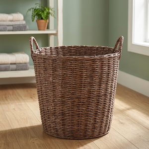 Cesta de Almacenamiento de Ratán con Asas, Forma de Cuenco, Estilo Rústico, Cesta para Guardar Ropa - Product Image 2