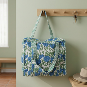 Bolsa de compras acolchada hecha a mano, bolsa de mercado con estampado de bloques, bolsos de mano para fiesta para mujer, bolsas de supermercado, bolsos de hombro de algodón hechos a mano - Product Image 3