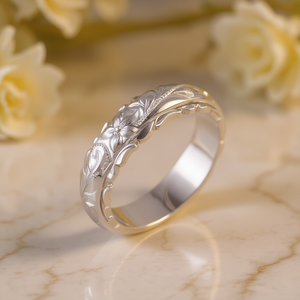 Anillo de boda de cobre chapado en oro blanco con diseño de flor H156, joyería fina clásica unisex - Product Image 2