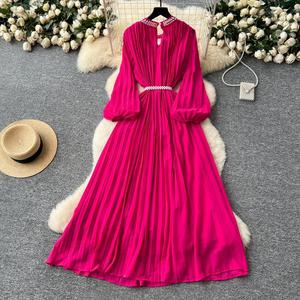 Eleganti Abiti da Donna: Vestito in Chiffon Floreale Scavato <span class=keywords><strong>con</strong></span> Maniche a Lanterna e Dettagli Arricciati, <span class=keywords><strong>con</strong></span> Cintura Annodata - Product Image 1