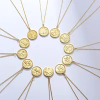 Conjunto de joias femininas, conjunto de joias finas prata 925, banhadas a ouro, moeda personalizada, 12 horóscopo, pingente do zodíaco