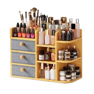 Bamboo Cosmetic Storage <b>Box</b> With Drawers Solid Wood Countertop <b>Makeup</b> Organizer - Product Image 5