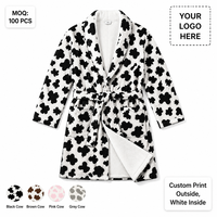 Peignoir de luxe pour femme en polaire imprimé léopard 3D, col en V, sans manches, longueur intégrale, en polyester doux, pour l'hiver