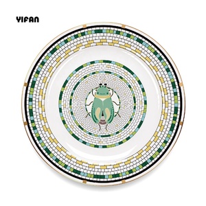 Assiettes de luxe haut de gamme à motif végétal pour mariage, vert et rose, élégantes, en porcelaine fine, service de table - Product Image 6