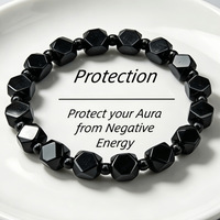 Bijoux pour hommes de qualité supérieure, perles noires brillantes géométriques, design minimaliste moderne, bracelet extensible à perles noires facettées