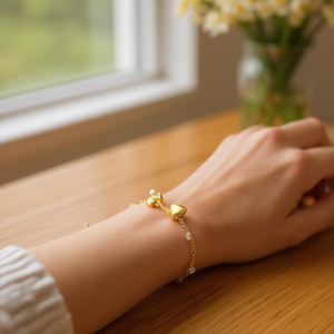 Pulsera Amy Amy con Dijes, Chapada en Oro, con Corazón de Circonio, Joyería para Mujer, Regalo, Pulseras de Moda - Product Image 3
