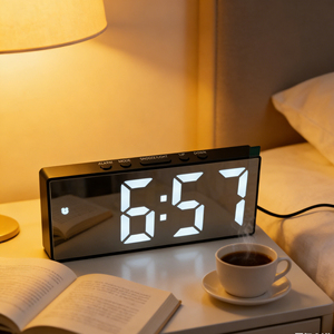 Horloge de bureau numérique à LED avec miroir, commande vocale, calendrier électronique, réglage de la luminosité, pour la décoration de la maison - Product Image 3