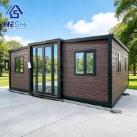 Casa Contenedor Plegable y Expandible de Lujo HESHi de 20/40 Pies con Dormitorio, Puertas/Ventanas de Vidrio Exterior Marrón