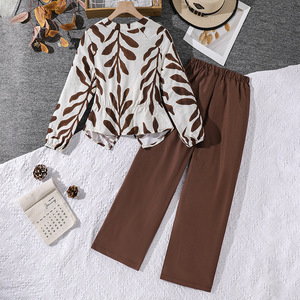 Completo da ragazza molto venduto, giacca a maniche lunghe con stampa irregolare e pantaloni, <span class=keywords><strong>abbigliamento</strong></span> autunnale in due pezzi. - Product Image 2