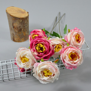 Rose artificielle Dongchen Crafts à tige unique, 3 têtes, en soie polyester, pour décoration de bureau ou de mariage - Product Image 1