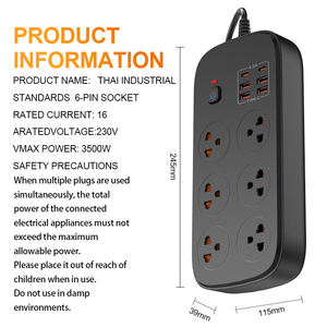 Prise de câble d'extension de multiprise électrique 6 prises de courant Extension de prise de courant Multi prise de courant parasurtenseur - Product Image 4