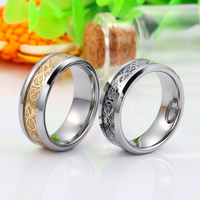Bague en tungstène Dragon Chinois 8 mm, style vintage, en or, argent, noir, rouge, bleu, pour homme, cadeau d'anniversaire de mariage