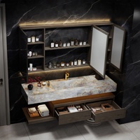 Mueble de Baño Moderno Italiano de Lujo con Lavabo Simple/Doble, Montado en la Pared, para Hoteles y Baños Elegantes, con Herrajes de Cierre Suave