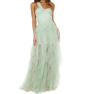 <span class=keywords><strong>Robe</strong></span> élégante en tulle à volants avec encolure torsadée et une épaule <span class=keywords><strong>vert</strong></span> <span class=keywords><strong>sauge</strong></span> pour <span class=keywords><strong>demoiselle</strong></span> <span class=keywords><strong>d</strong></span>'<span class=keywords><strong>honneur</strong></span> - Product Image 2