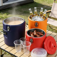 Ensemble de 3, 4 ou 5 pièces – Conteneur alimentaire isotherme rond en acier inoxydable de 5L à 100L pour distributeurs de services alimentaires (OEM)