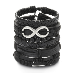 Lot de 6 Bracelets Punk en <span class=keywords><strong>Cuir</strong></span> Véritable pour Hommes <span class=keywords><strong>et</strong></span> Femmes, avec Breloques <span class=keywords><strong>et</strong></span> Perles en <span class=keywords><strong>Bois</strong></span>, Accessoires de Bijoux Manchette Tendance - Product Image 1