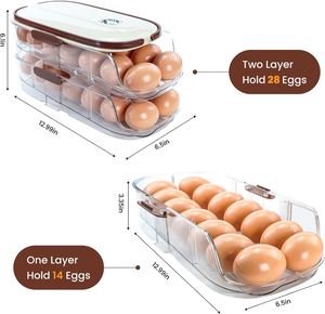 <b>Fridge</b> Kitchen Egg Organizer Plastic Food Grade Durable Eco-Friendly Rotating Flip Top Lid Self-rolling & <b>Portable</b> - Product Image 3