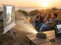 Proyector LED DLP Miniatura OEM P60 1080P con Lente de Enfoque Automático 3D de Tiro Corto para Negocios, Viajes y Camping, 1.5h de Autonomía, 200 Lúmenes Integrados