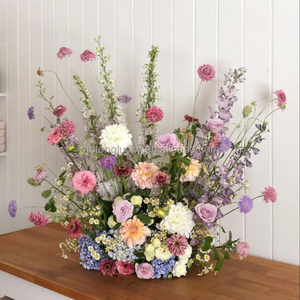 Arrangement floral de mariage 2026 en soie artificielle rose et bleue pour allée de mariage - Product Image 6