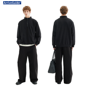 Felpa Casual da <span class=keywords><strong>Uomo</strong></span> <span class=keywords><strong>con</strong></span> <span class=keywords><strong>Mezza</strong></span> <span class=keywords><strong>Zip</strong></span> e Collo Alto in Cotone 100% Pre-Ristretto 450gsm, Tinta Unita - Product Image 3