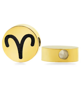 Engraved 12 Zodiac Disc <b>Spacer</b> Charm for Bracelet and Necklace Making | 18K Gold Plated Stainless Steel - Product Image 3