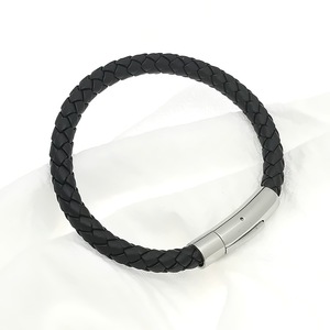 Woven <b>Leather</b> Rope <b>Bracelet</b> Stainless Steel Snap Buckle Unisex Everyday Wear Jewelry - Product Image 1