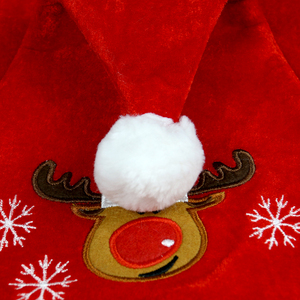 Vente en gros de chapeaux de Père Noël de haute qualité pour adultes, bonnets de Noël pour enfants, décorations de Noël, rennes brodés, écologiques, rouges - Product Image 2