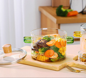 Casserole en <span class=keywords><strong>verre</strong></span> borosilicate de haute qualité, poignée verte, résistante à la chaleur, compatible induction, compatible four à gaz, passe au lave-vaisselle - Product Image 4