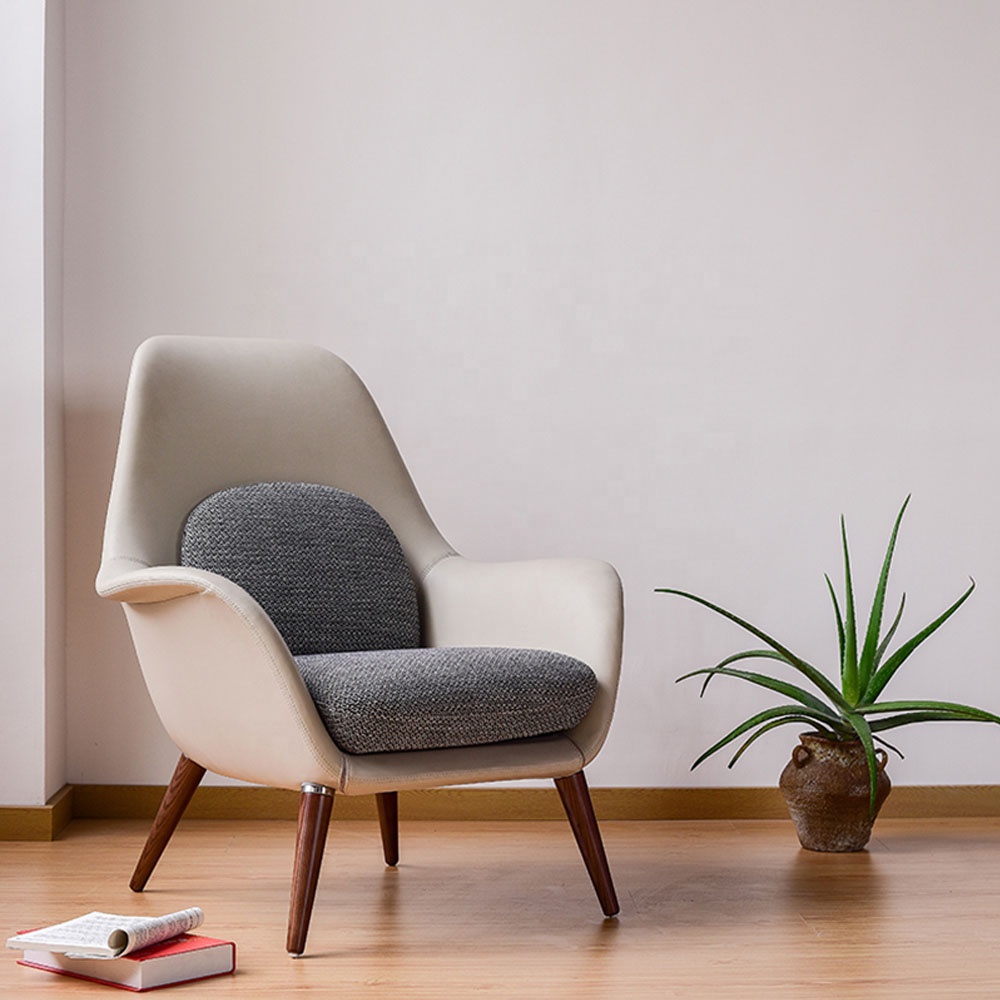 Wholesale Home Furniture PU Leather Wood Lounge Chair Restaurants Hotel Wood Chairs Luxury Living Room Chairs
