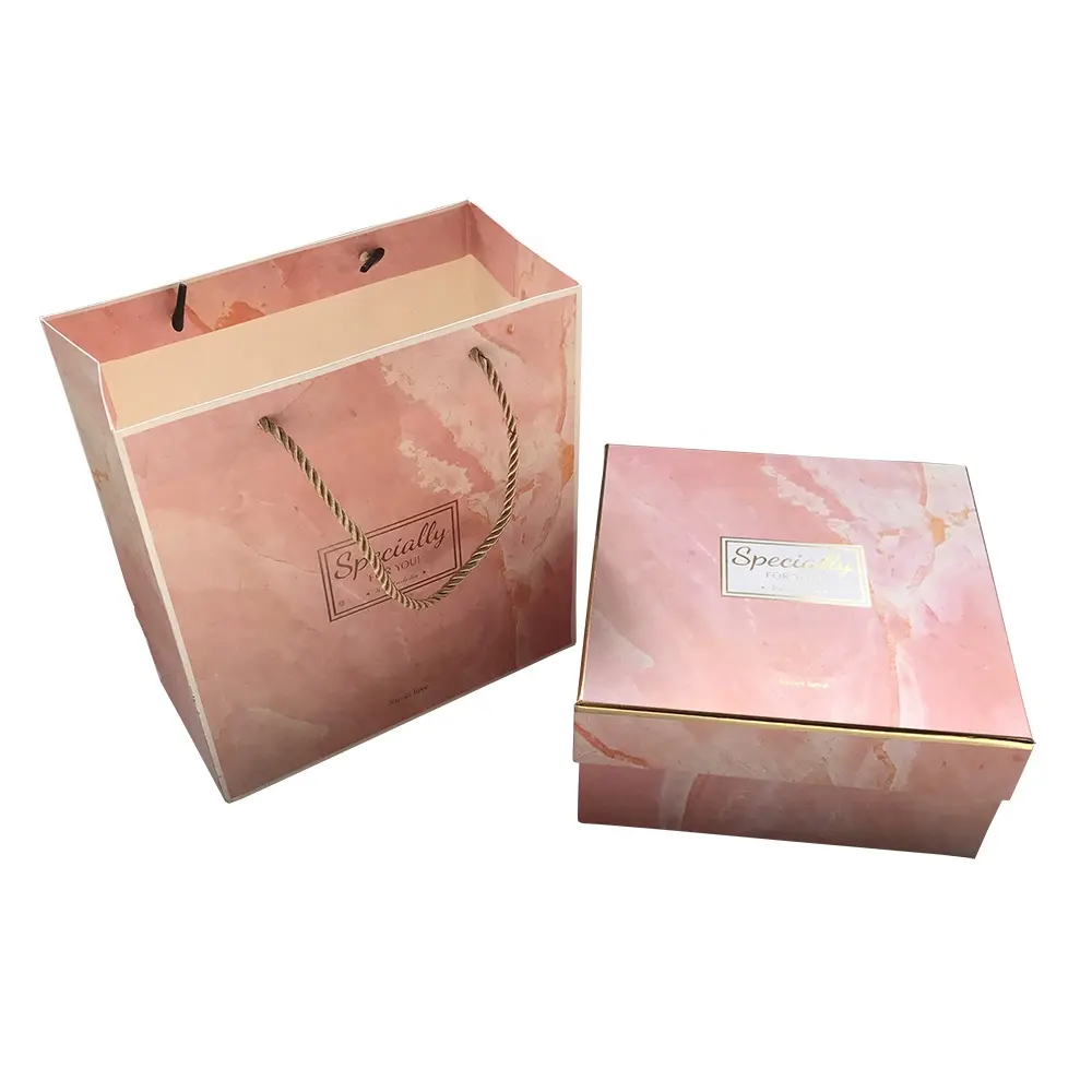 맞춤형 로고 핑크 미디엄 럭셔리 선물 포장 종이 가방 및 보석 가게 및 결혼식을 위한 상자 세트