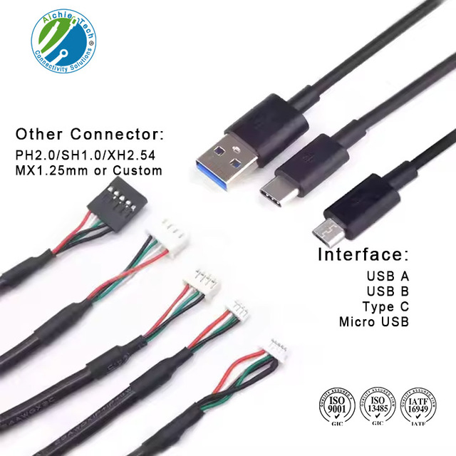 Custom JST PH Connector to USB Cable With USB Connector 4P 5PJST PH2.0 Connector USB A/Type C/micro Usb to JST Cable