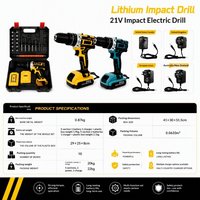 Perceuse à percussion sans fil rechargeable haute puissance avec moteur à balais, mandrin auto-serrant et réglage à deux vitesses pour le perçage