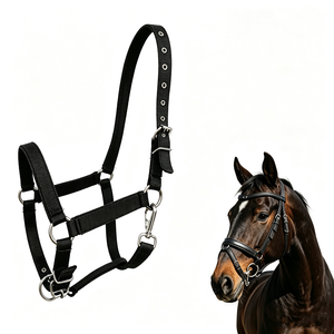 Black Nylon Adjustable Horse Halter Heavy Duty Horse Headcollar with Stainless Steel Metal Buckles <b>Snap</b> Clip Durable Horse Tack - Product Image 1