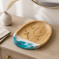 Planche à découper en bambou en forme de cœur, écologique et durable, motif vague océanique imprimé, pour la vente en gros, également utilisable comme plateau à bijoux et organisateur de bureau pour la maison