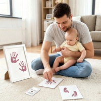 Kit de 3 empreintes de mains et de pieds de bébé sans encre, cartes de jalons de développement pour bébé, souvenir de la empreinte de la main et du pied de bébé, cadeau